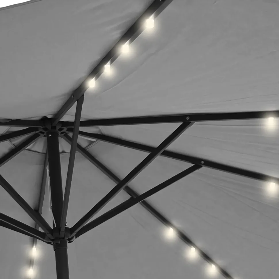 Ombrellone da giardino Decentrato con 32 LED e Pannello Solare Grigio diametro 3 metri