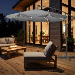 Ombrellone da giardino Decentrato con 32 LED e Pannello Solare Grigio diametro 3 metri