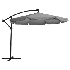 Ombrellone da giardino Decentrato con 32 LED e Pannello Solare Grigio diametro 3 metri