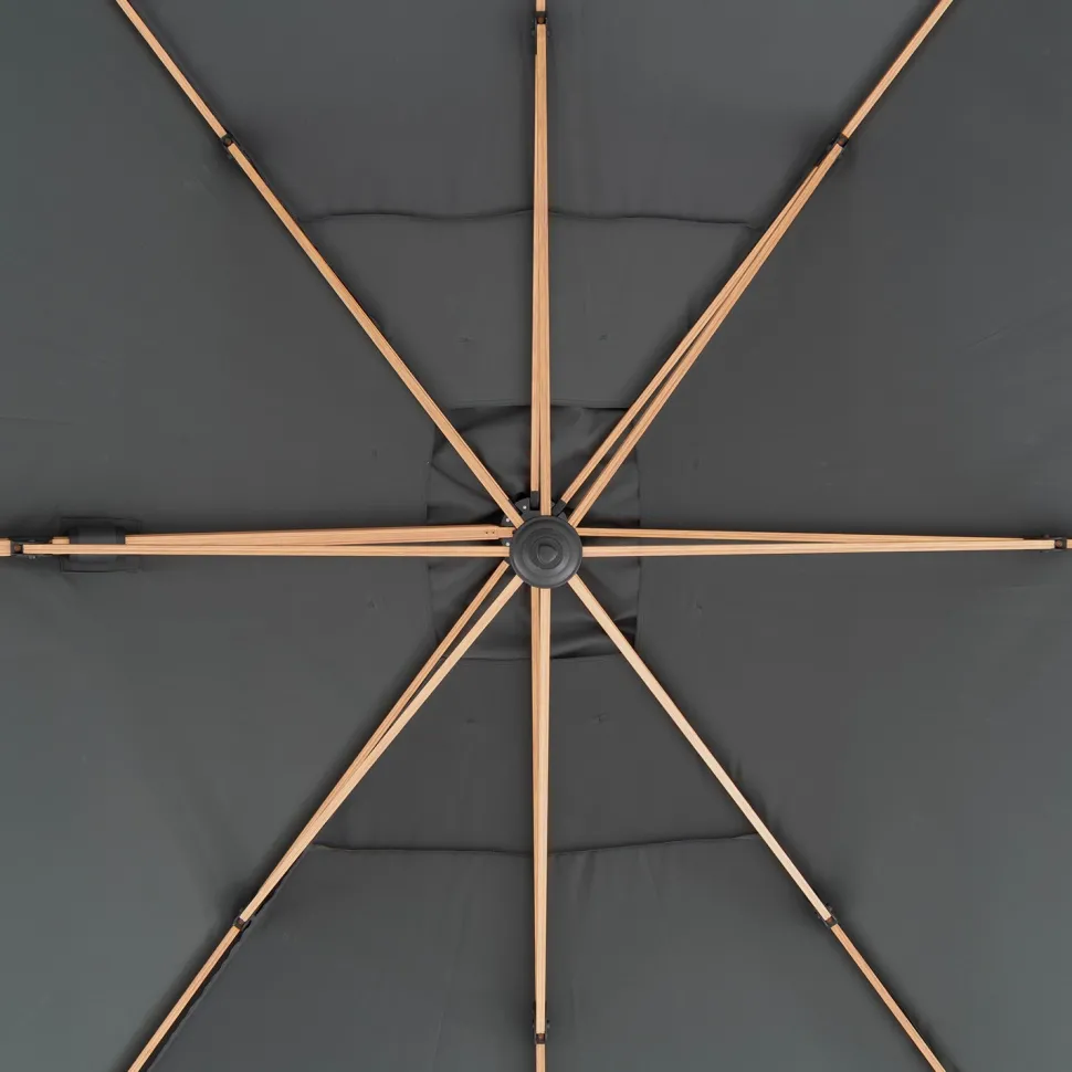 Ombrellone da giardino Rettangolare struttura in alluminio Effetto Legno Tessuto Grigio 3x4 metri