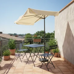 Ombrellone Decentrato a Semicerchio da Balcone con manovella Ècru h2,30x1,30 metri