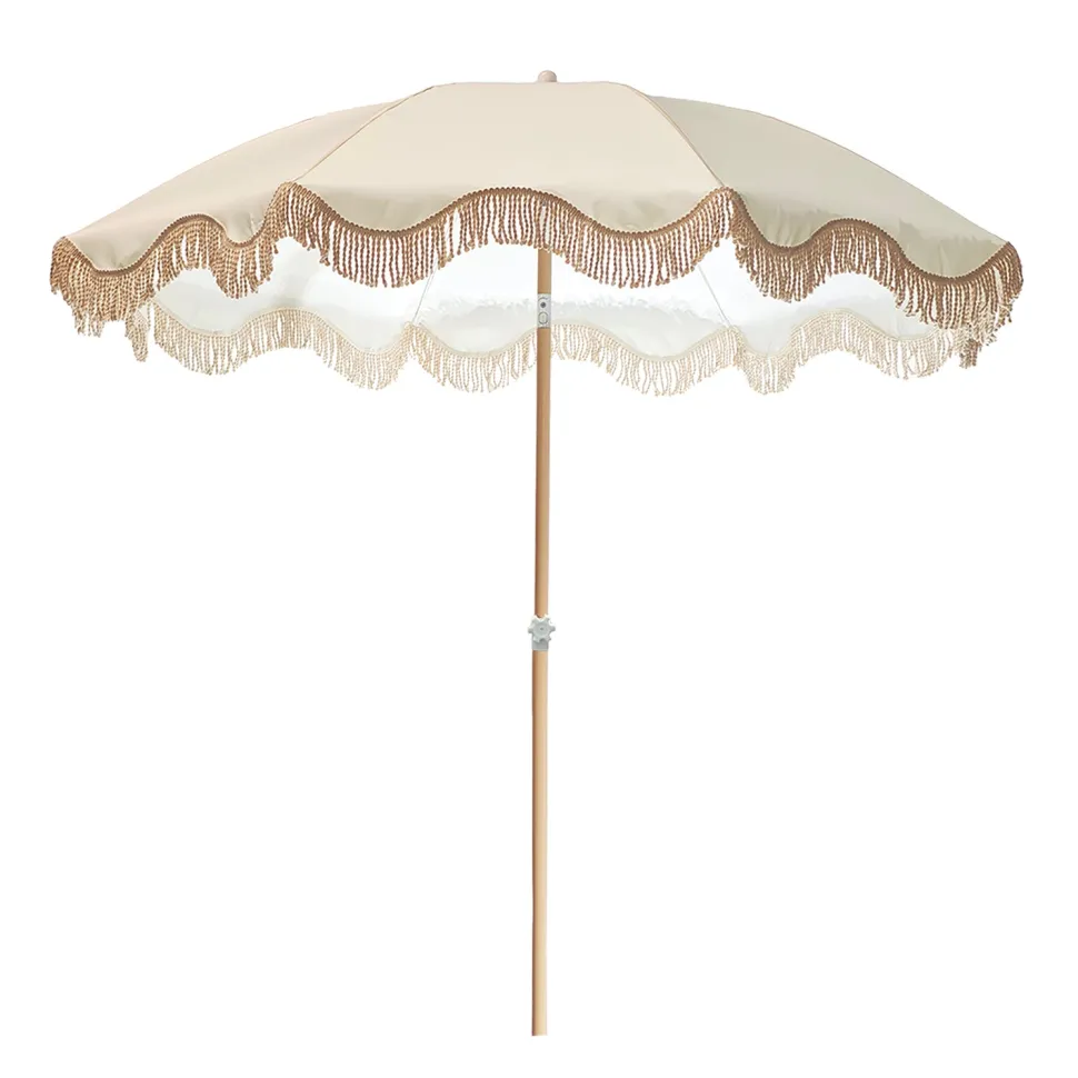 Ombrellone Mare con Frange e snodo Crema h218 cm diametro 200 cm