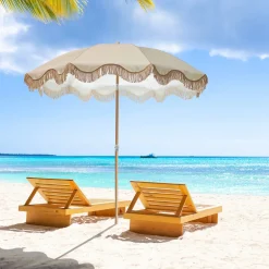 Ombrellone Mare con Frange e snodo Crema h218 cm diametro 200 cm