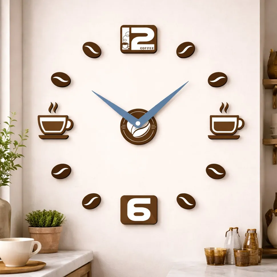 Orologio da Parete Adesivo Brown Effetto Legno Fai da Te 60x60 cm