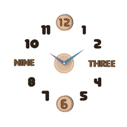 Orologio da Parete Adesivo Brown Effetto Legno Fai da Te 60x60 cm