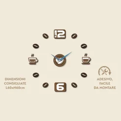 Orologio da Parete Adesivo Brown Effetto Legno Fai da Te 60x60 cm