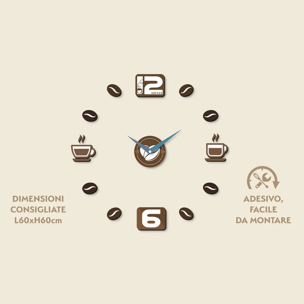 Orologio da Parete Adesivo Brown Effetto Legno Fai da Te 60x60 cm