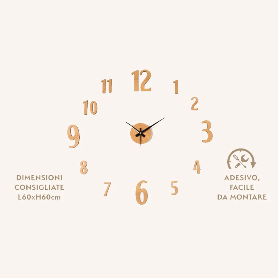 Orologio da Parete Adesivo Effetto Legno
