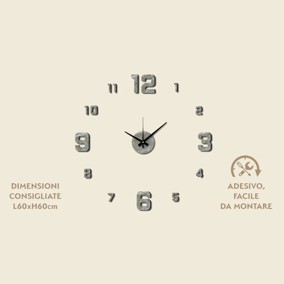 Orologio da Parete Adesivo Marble Fai da Te 60x60 cm
