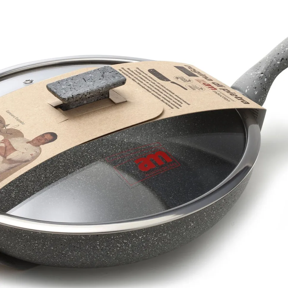 Padella antiaderente con coperchio in vetro Regina di pietra Induction diametro 24 cm