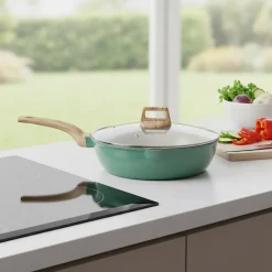 Padella Antiaderente in alluminio pressato con Coperchio in Vetro e Doppio Scolo Crazy Wood diametro 30 cm