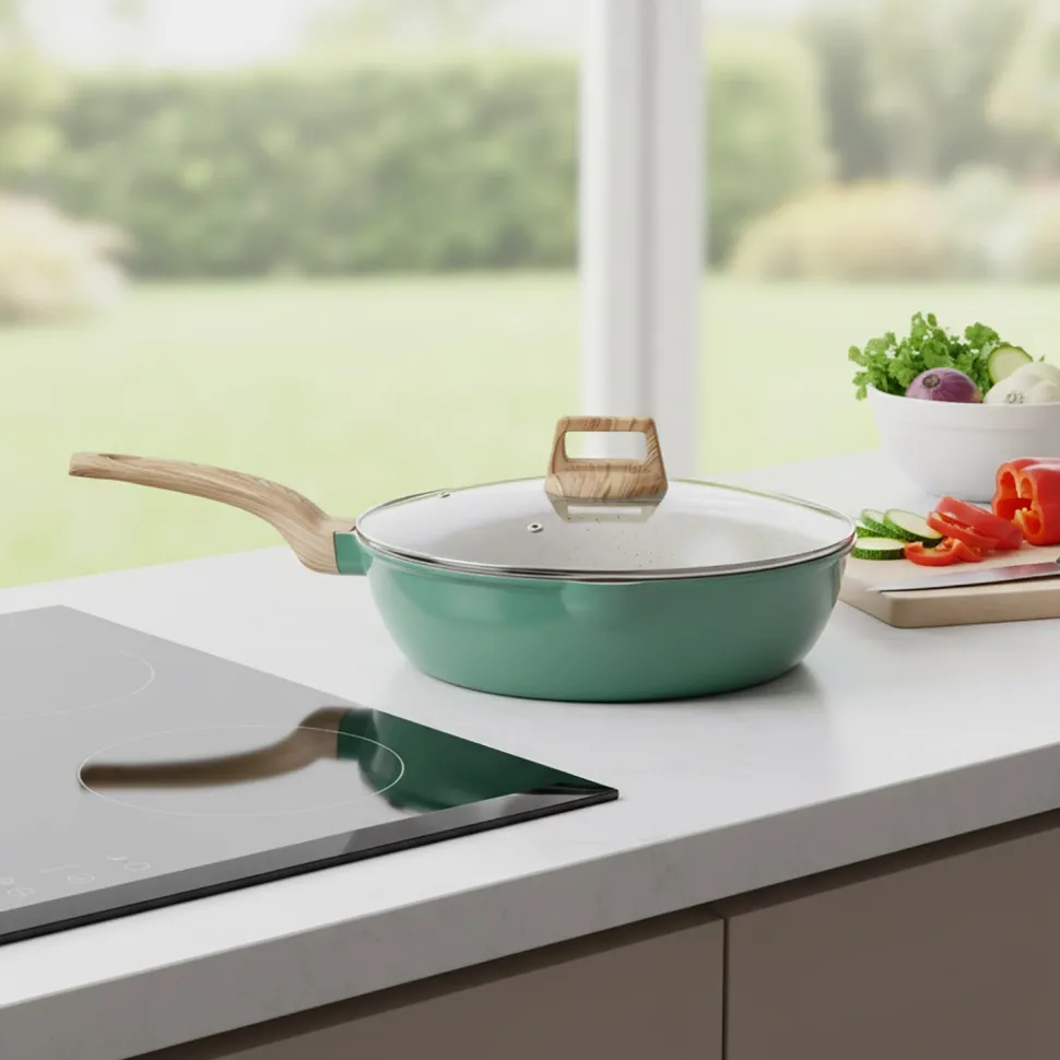 Padella Antiaderente in alluminio pressato con Coperchio in Vetro e Doppio Scolo Crazy Wood diametro 30 cm