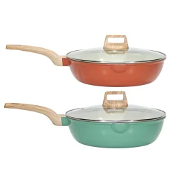 Padella Antiaderente in alluminio pressato con Coperchio in Vetro e Doppio Scolo Crazy Wood diametro 30 cm