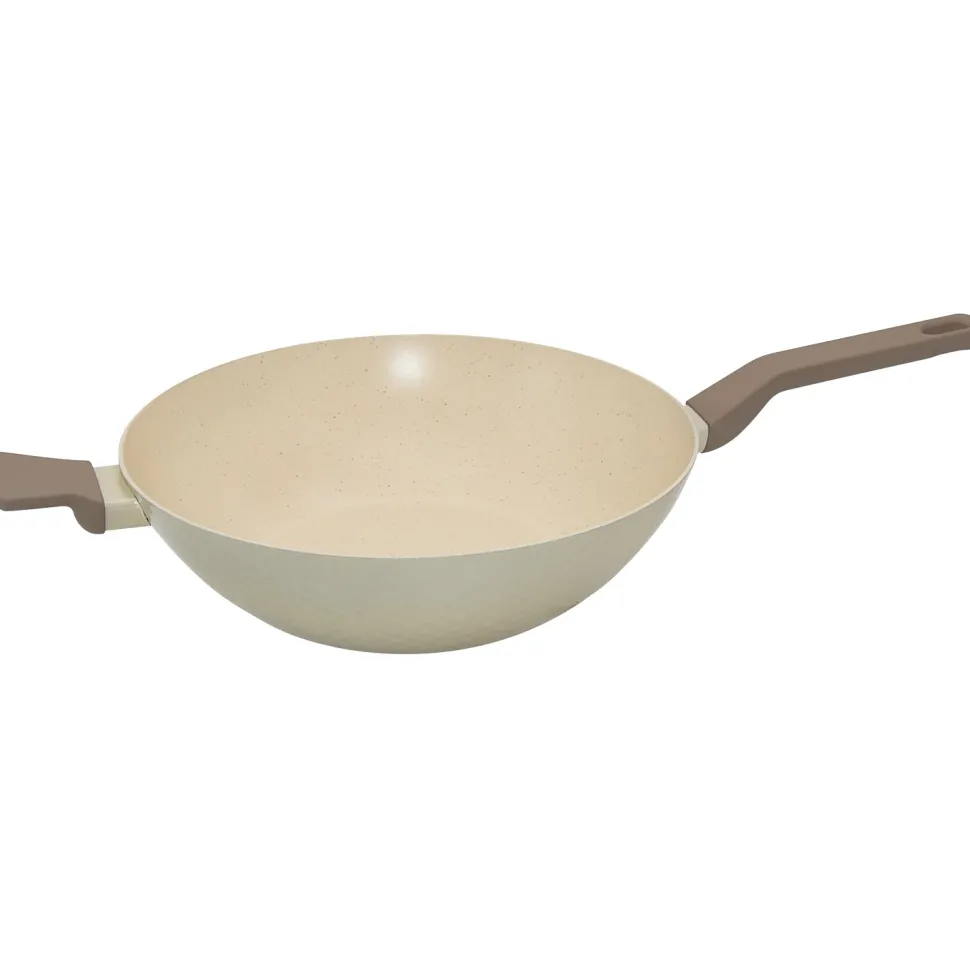 Padella Wok in alluminio pressato Beige Linea Diamante diametro 32 cm