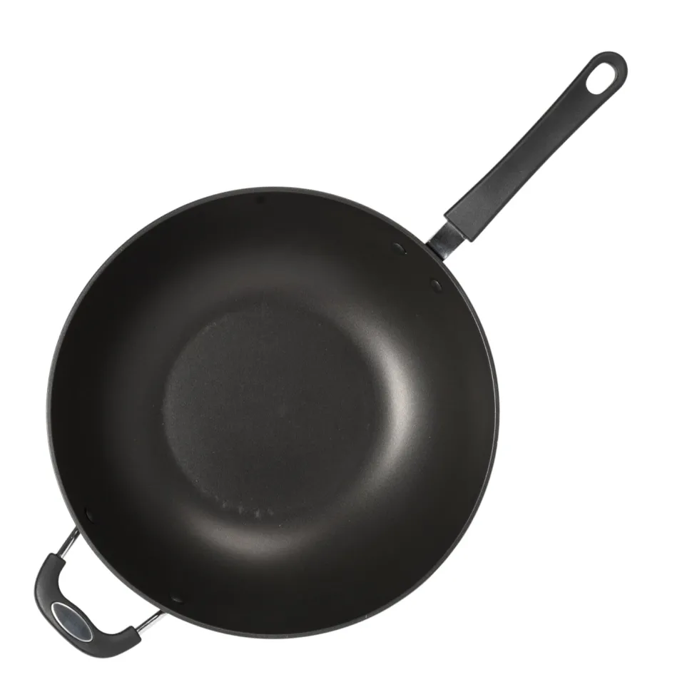 Padella Wok in alluminio pressato con coperchio in vetro Linea Black Crown