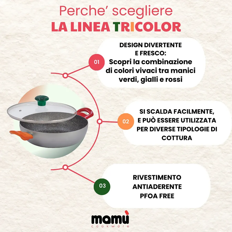 Padelle set 3 pezzi Linea Tricolor diametro 18/22/26 cm