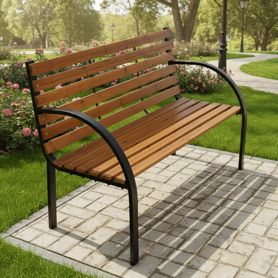 Panchina da Giardino 3 Posti in Acciaio e Legno di Abete