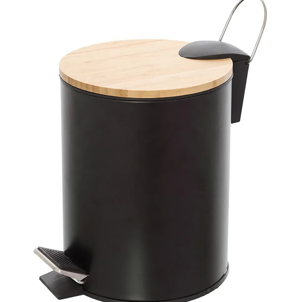 Pattumiera nera con top in bamboo 3 litri