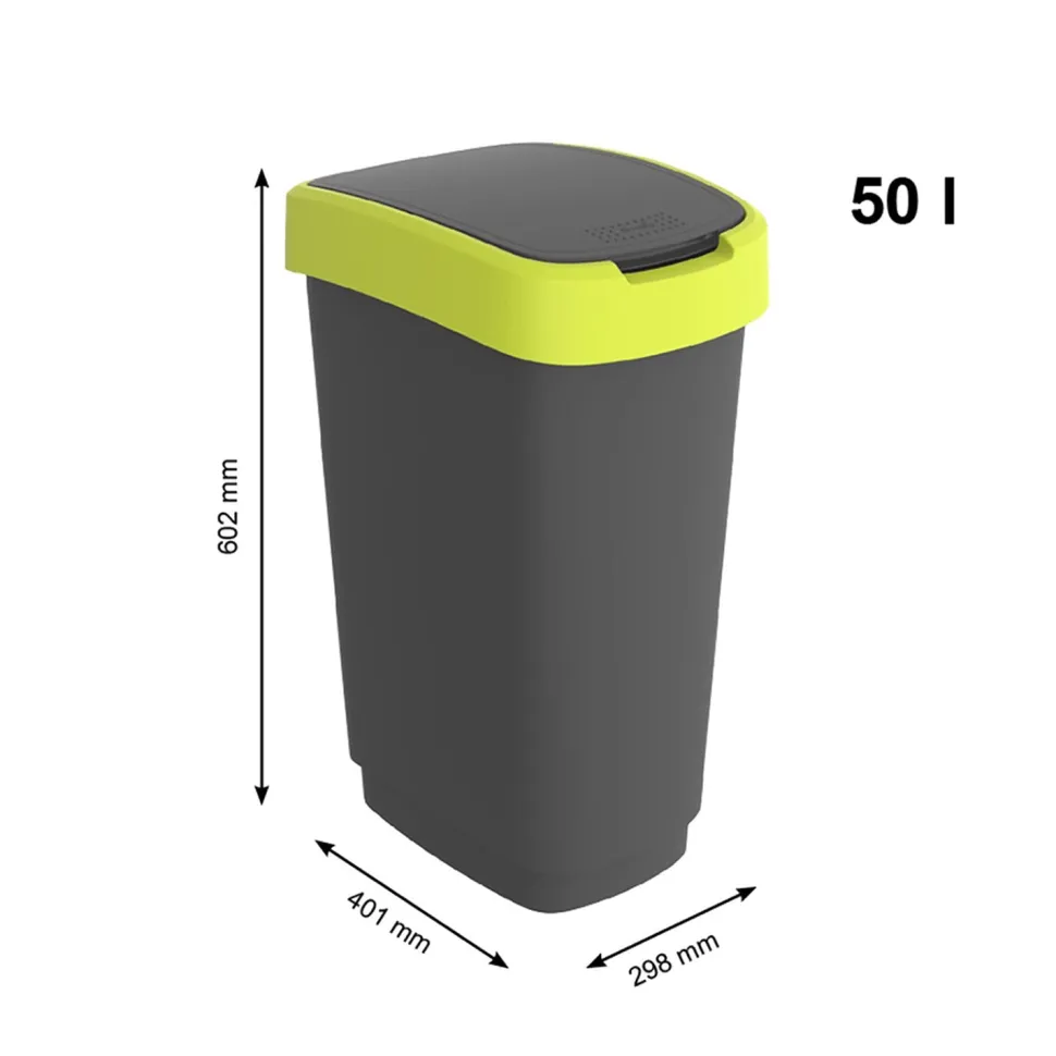 Pattumiera per raccolta differenziata con coperchio basculante Twist Lime 50 Litri