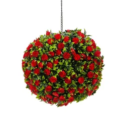 Pianta artificiale Bosso con Rose Rosse diametro 28 cm
