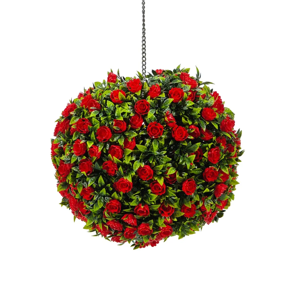 Pianta artificiale Bosso con Rose Rosse diametro 28 cm