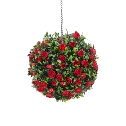 Pianta artificiale Bosso con Rose Bianche diametro 23 cm