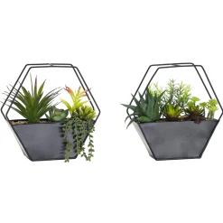 Pianta Artificiale Grassa in vaso con struttura in Metallo Nero h20x20x6 cm