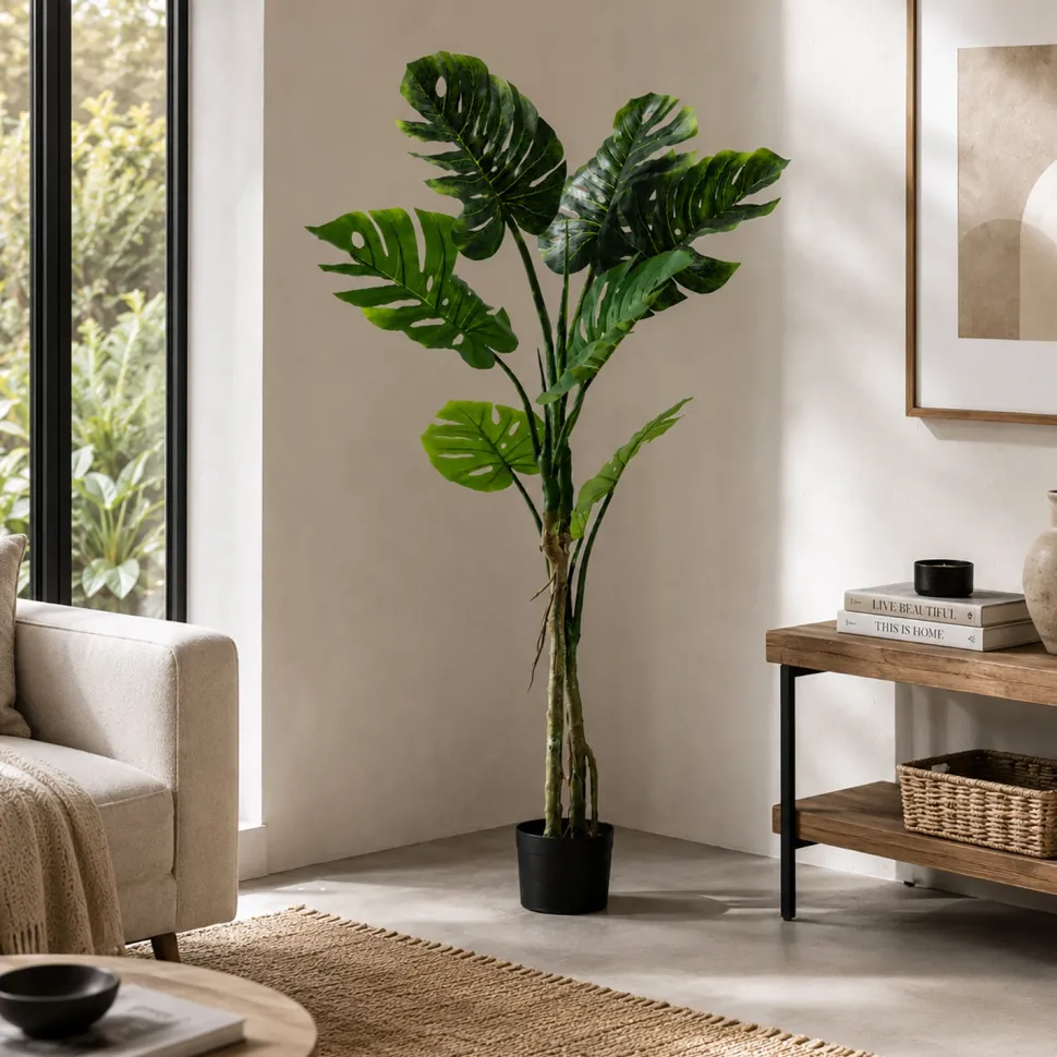 Pianta artificiale Monstera deliciosa in vaso h130 cm