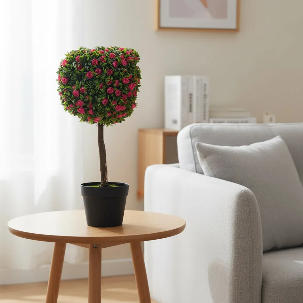 Pianta Artificiale Topiary con Rose in vaso