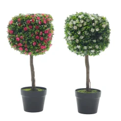 Pianta Artificiale Topiary con Rose in vaso
