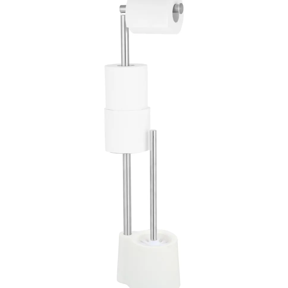 Piantana Portascopino e Portarotolo Bianco in acciaio inox