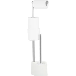 Piantana Portascopino e Portarotolo Bianco in acciaio inox
