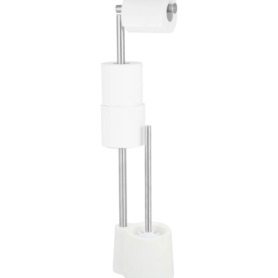 Piantana Portascopino e Portarotolo Bianco in acciaio inox
