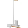 Piantana portascopino e portarotolo in acciaio inox Bianco con elementi in bamboo
