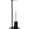 Piantana portascopino e portarotolo in acciaio inox Nero con elementi in bamboo