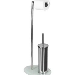 Piantana Portascopino e Portarotolo in acciaio inox