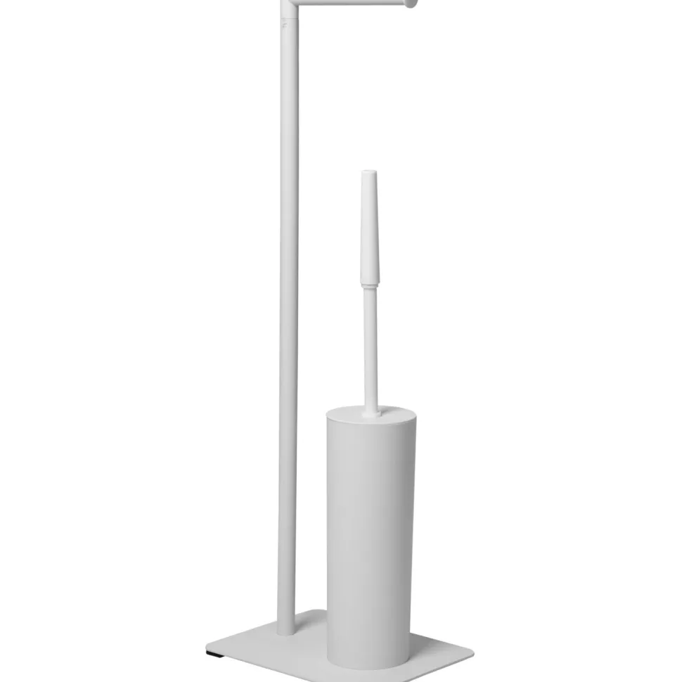 Piantana portascopino e portarotolo in acciaio inox bianco