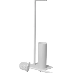 Piantana portascopino e portarotolo in acciaio inox bianco