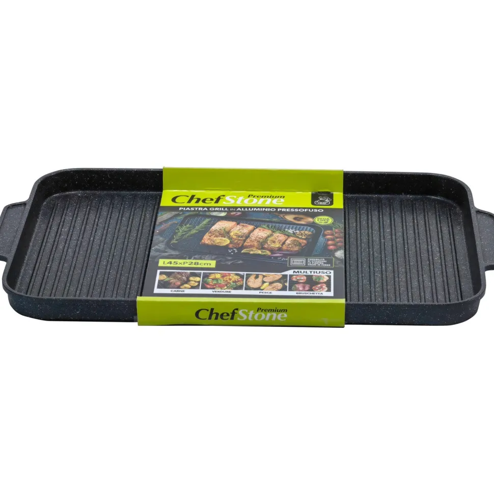 Piastra Grill con 2 manici e fondo a induzione Linea ChefStone 45x28 cm