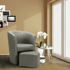 Poltrona in tessuto con pouf Djerba Savana Grigio