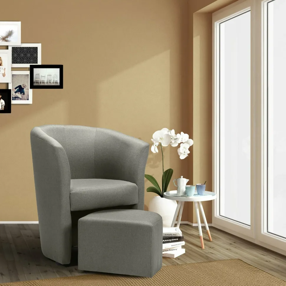 Poltrona in tessuto con pouf Djerba Savana Grigio