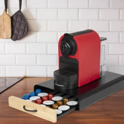 Porta Capsule in Metallo & Bamboo 2 in 1 Nero 66 Posti