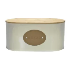 Portapane in latta Crema con coperchio in bamboo