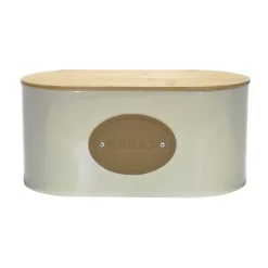 Portapane in latta Crema con coperchio in bamboo
