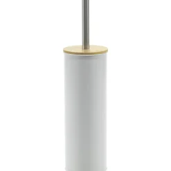 Portascopino con scopino bianco e elementi in bamboo
