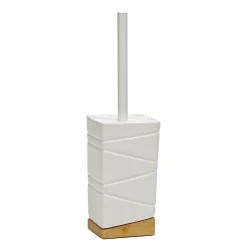 Portascopino con Scopino in Ceramica Bianca e Bamboo Design Geometrico