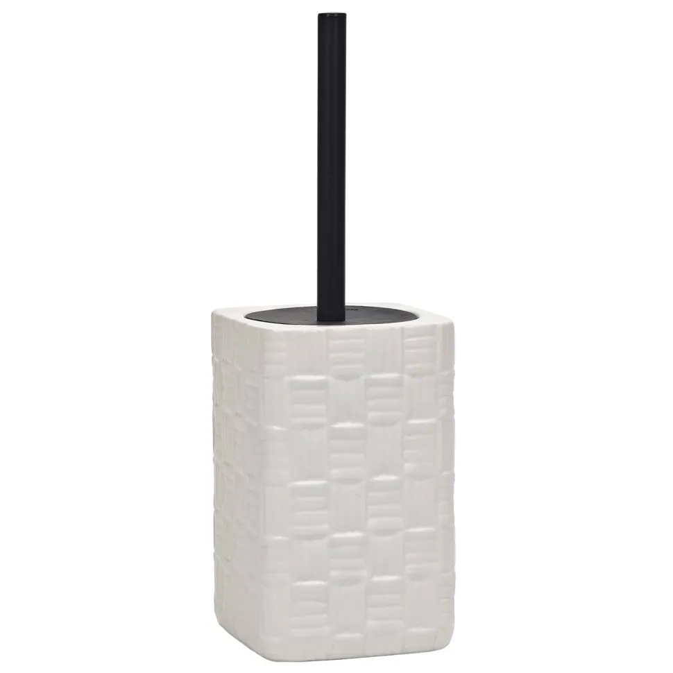 Portascopino con Scopino in Ceramica Bianco Finitura a rilievo effetto intreccio