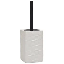 Portascopino con Scopino in Ceramica Bianco Finitura a rilievo effetto intreccio