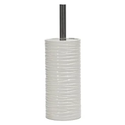 Portascopino con Scopino in Ceramica Bianco Finitura a rilievo Effetto Ondulato