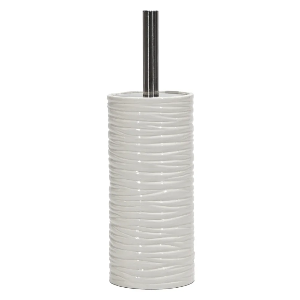 Portascopino con Scopino in Ceramica Bianco Finitura a rilievo Effetto Ondulato